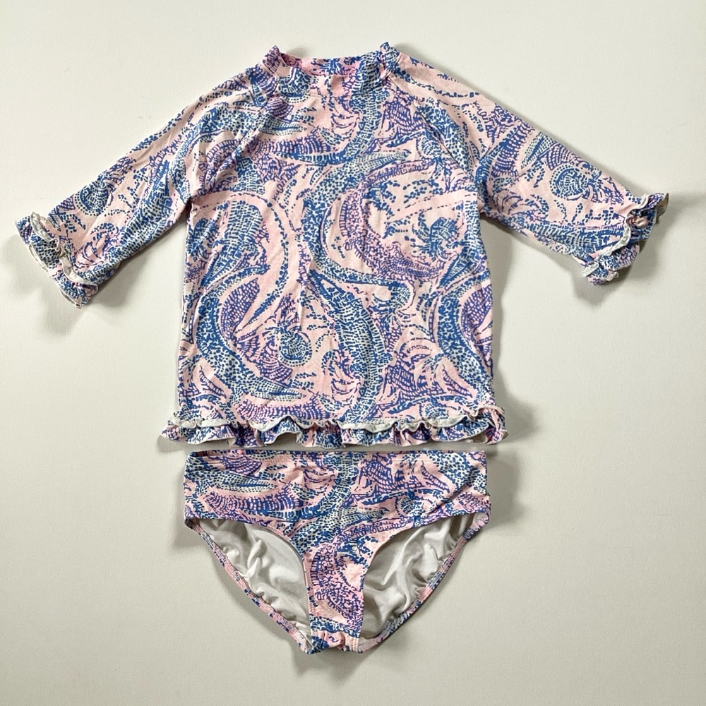 Lilly Pulitzer Pink and Blue Rashguard Swim Suit